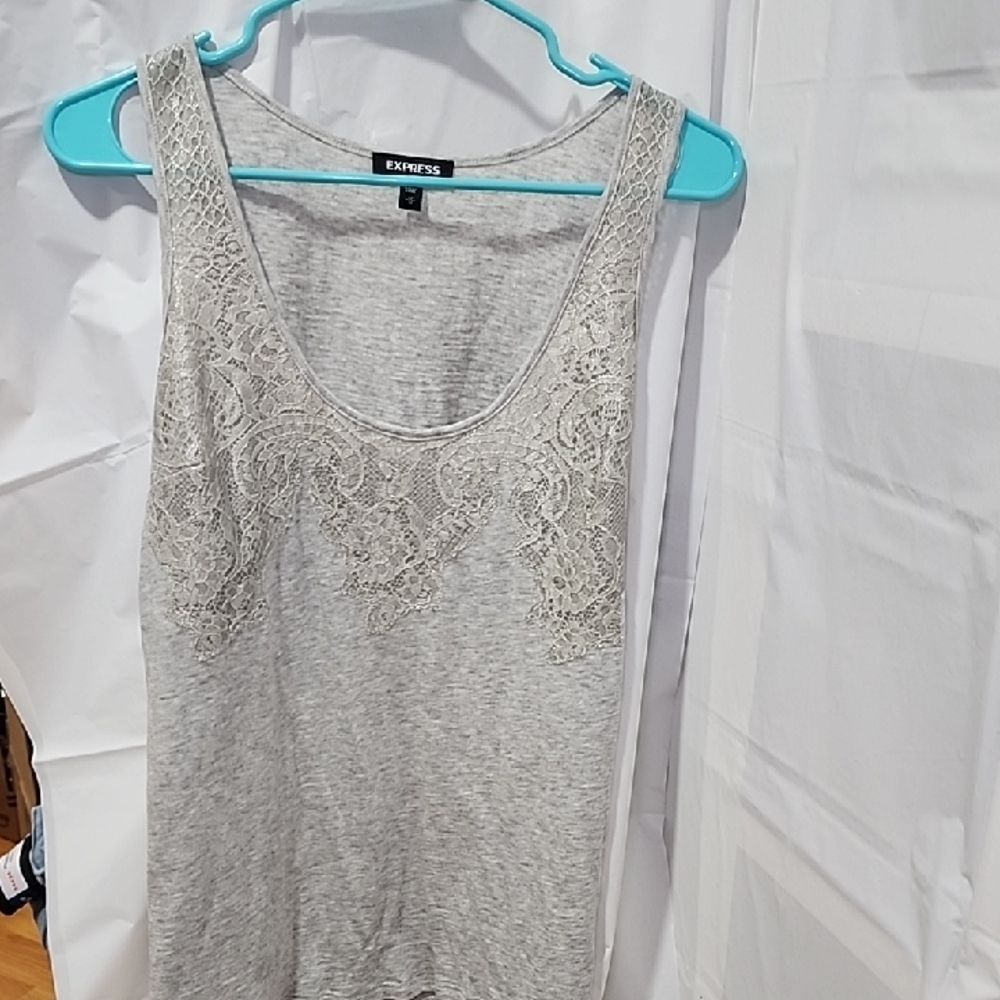 Express Gray Sequin Sleeveless Tank Top